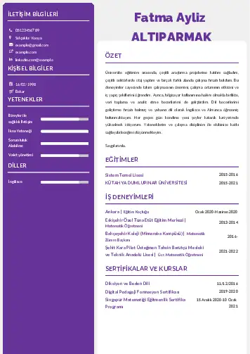 Matematik Öğretmeni Cv Örnekleri cv indir